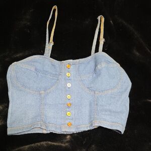 Blue Denim Buttoned Crop Top